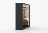 MULTI II -  Black Wardrobe with Mirror203 cm x 218 cm side view
