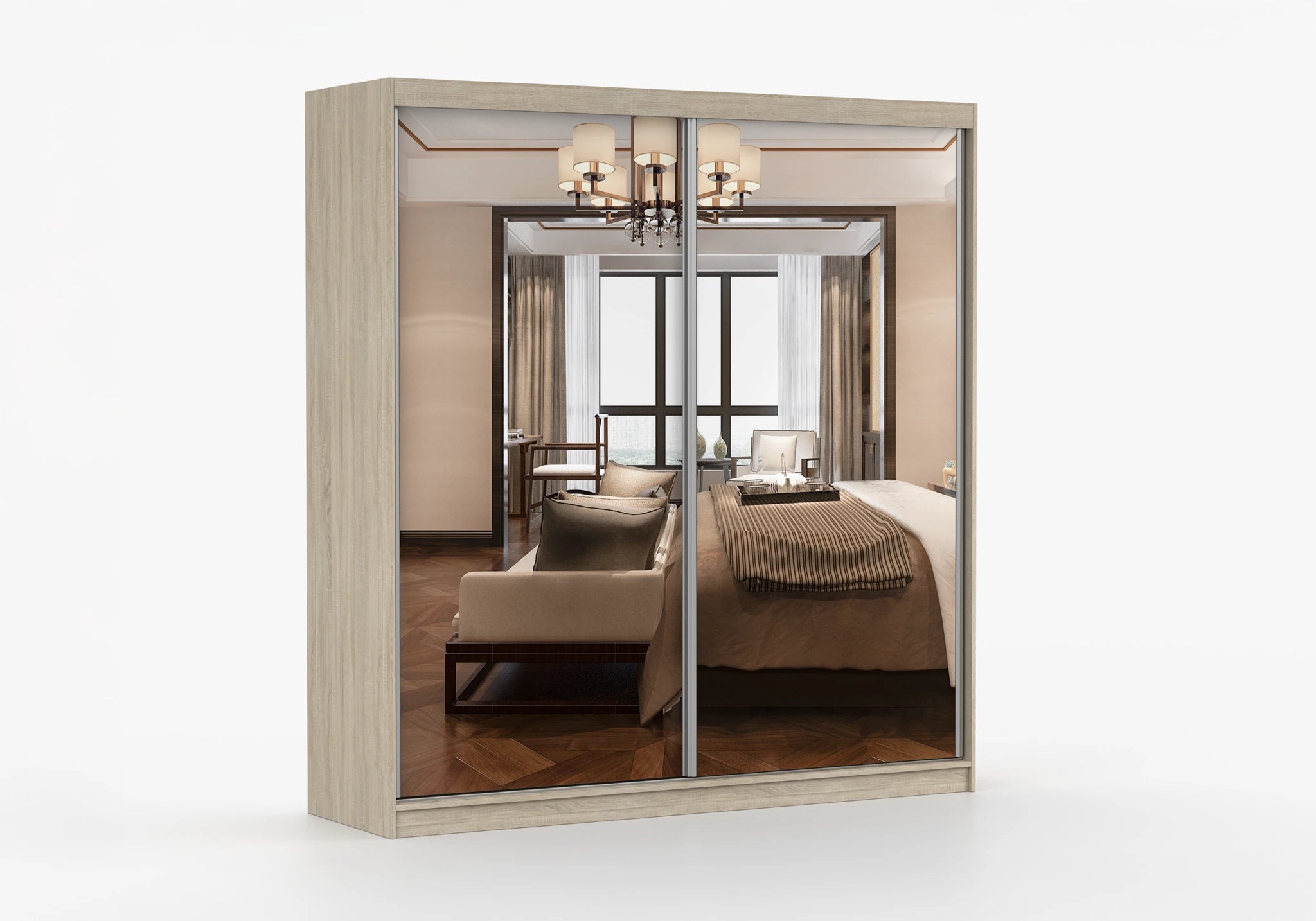 MULTI II Sonoma Oak with Mirror- Wardrobe with Sliding Doors 203 cm x 218 cm