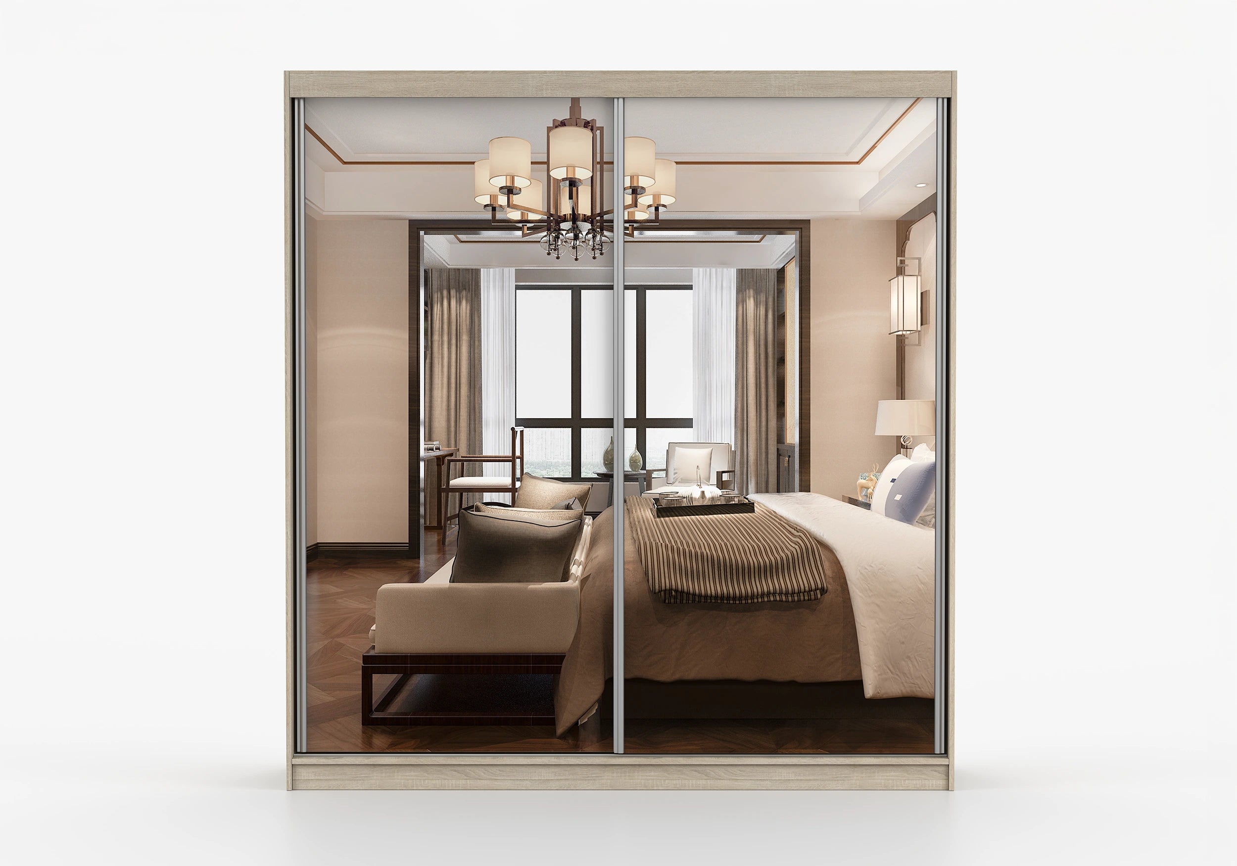 MULTI II - Wardrobe with 2 Sliding Doors Sonoma Oak with Mirror 203 cm x 218 cm
