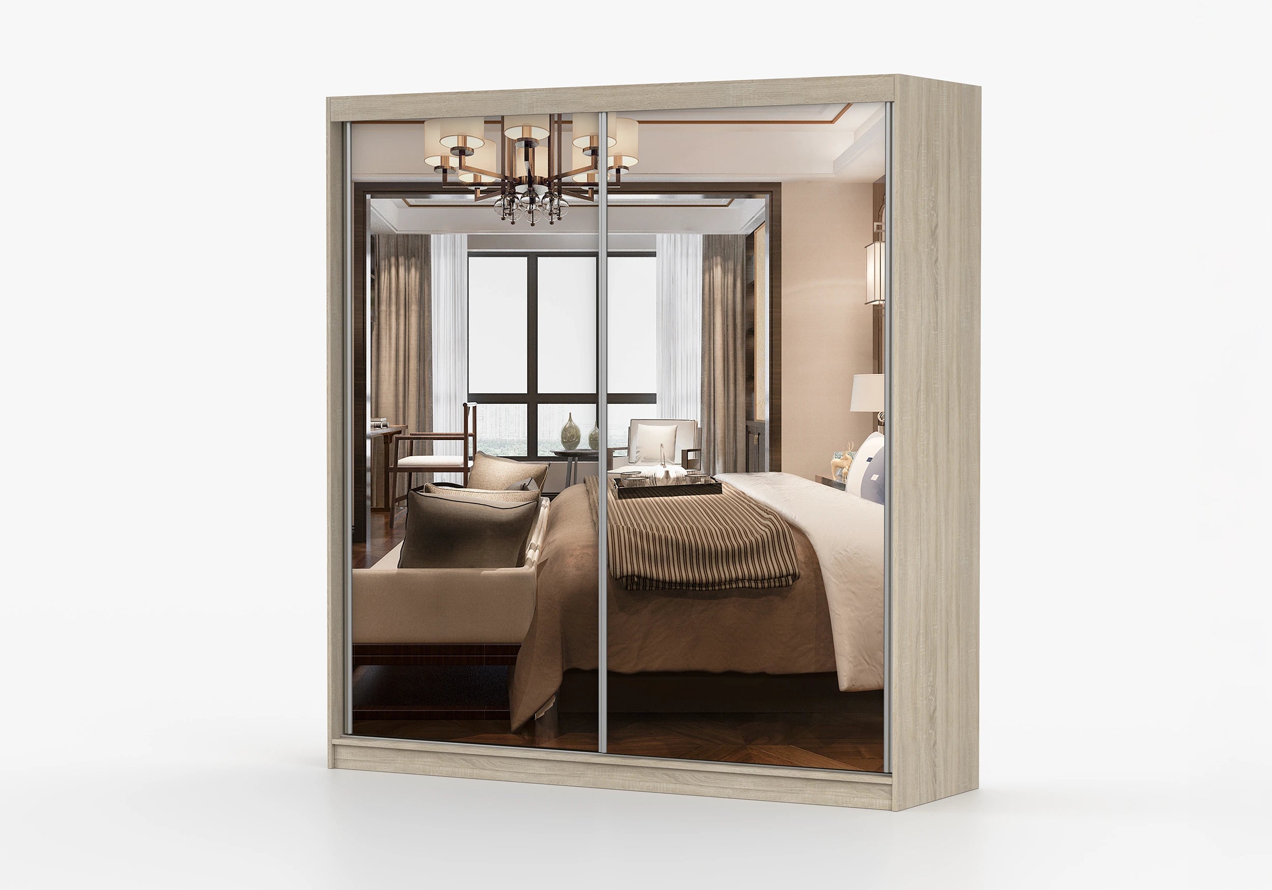 MULTI II - Wardrobe with Large Sliding Doors 203 cm x 218 cm Sonoma Oak with Mirror
