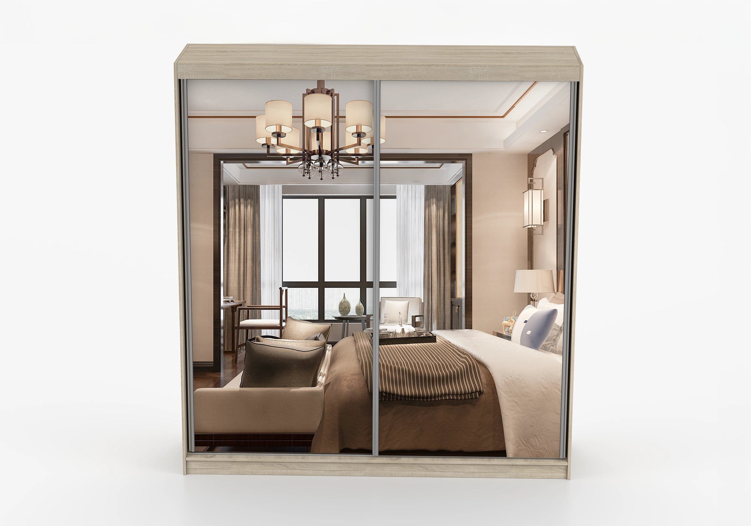 MULTI II Sonoma Oak with Mirror - Wardrobe with Sliding Doors 203 cm x 218 cm front image
