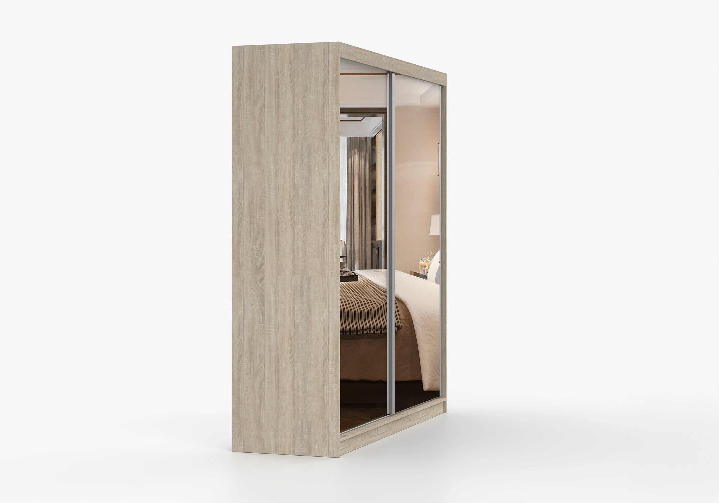 MULTI II - Wardrobe with Sliding Doors 203 cm x 218 cm side image Sonoma Oak with Mirror