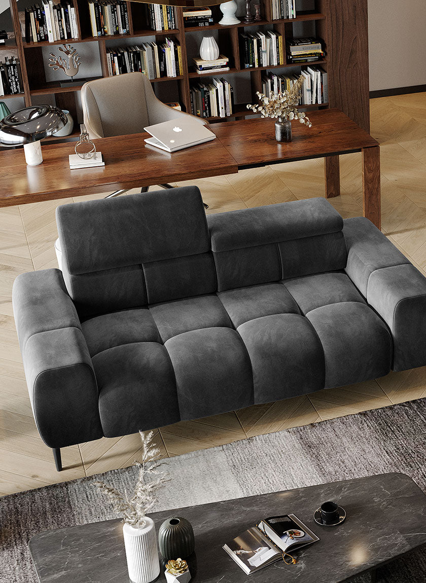 PLAZA S 2E FABRIC GREY 2 SEATER SOFA WITH ELECTRIC SEAT ADJUSTMENT