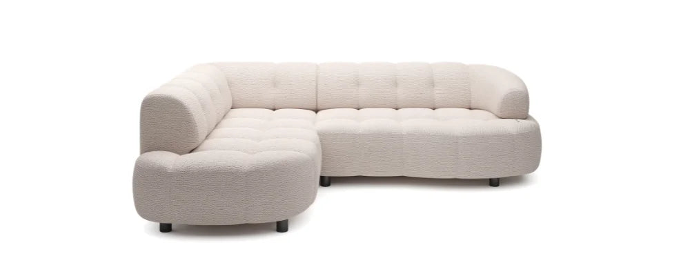 Beige sectional sofa VELPA L with electric seat adjustment, on a white background
