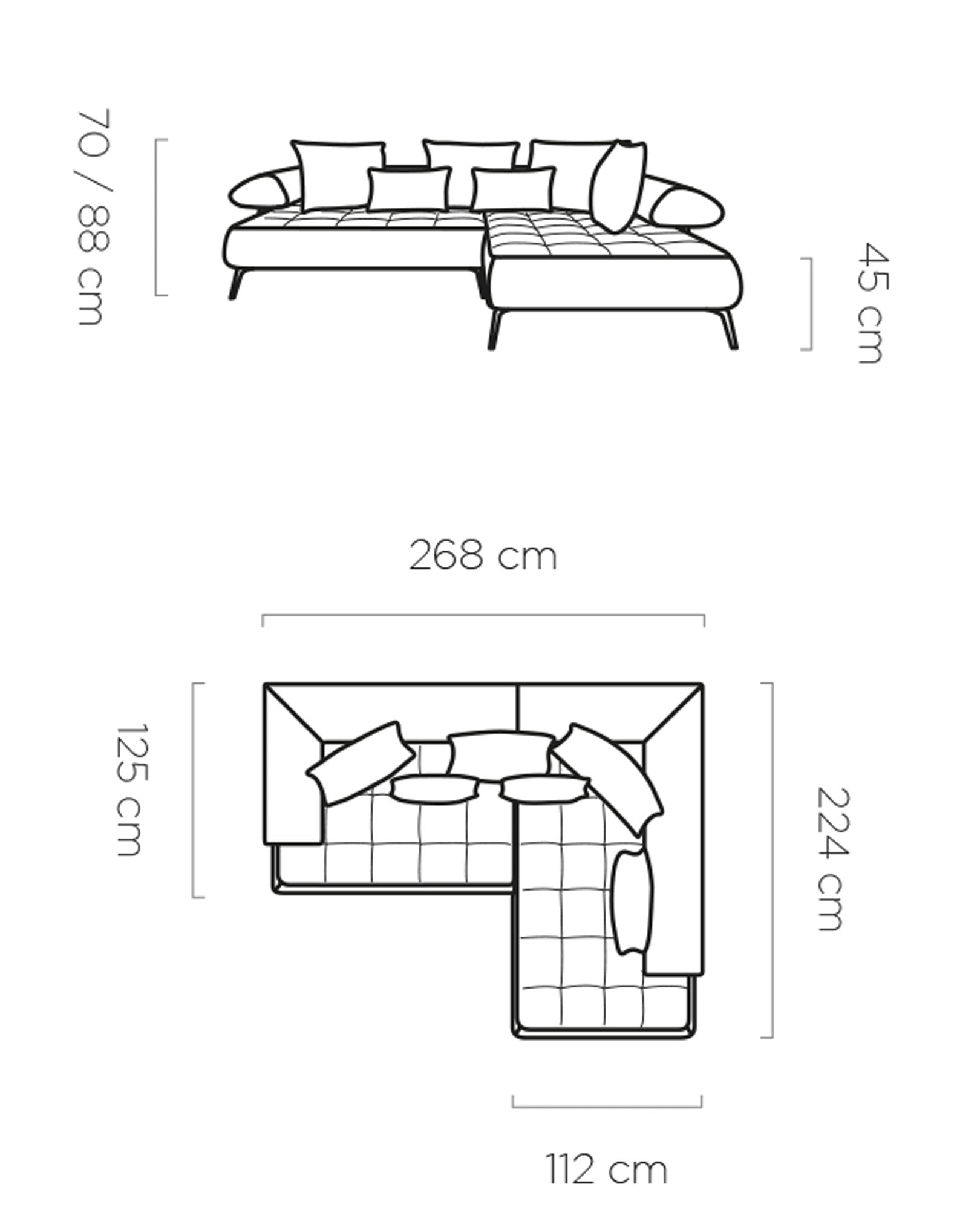 SELEDO L Corner Sofa Bed with Electrically Extendable Seat dimension image
