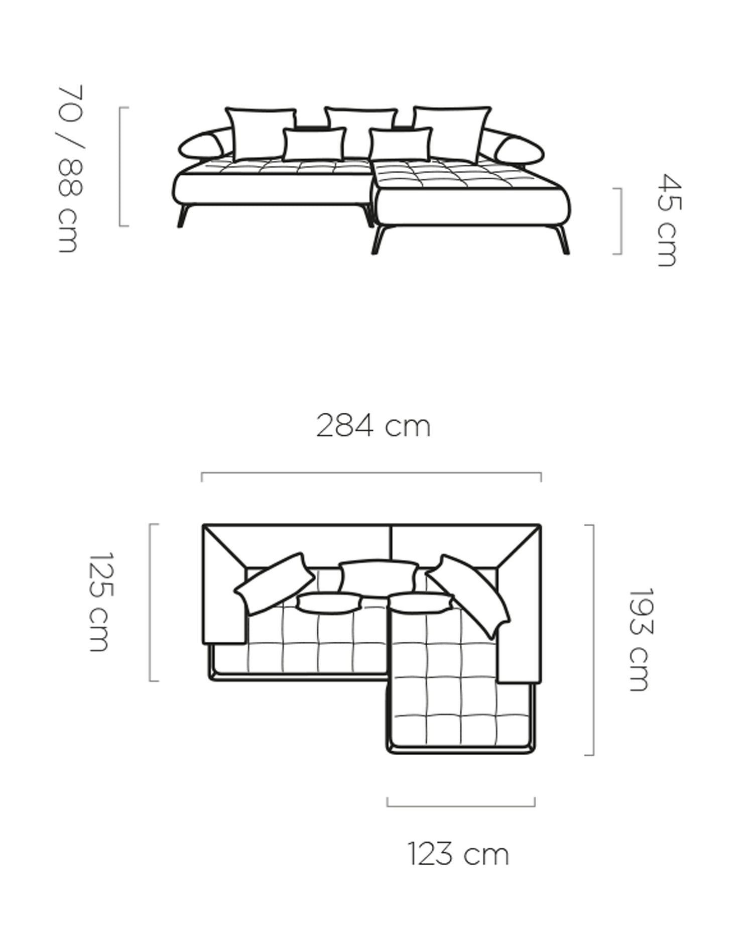 SELEDO S Corner Sofa with motorised seat depth dimension image