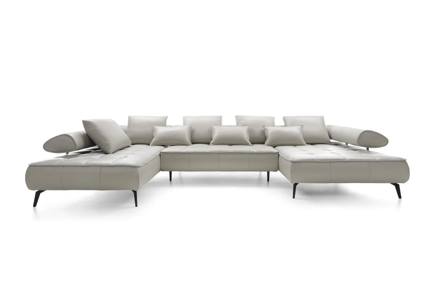 SELEDO XL Large U-Shaped Genuine Leather Corner Sofa with Electrically Extendable Seat white back 