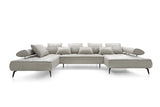 SELEDO XL Large U-Shaped Genuine Leather Corner Sofa with Electrically Extendable Seat white back 