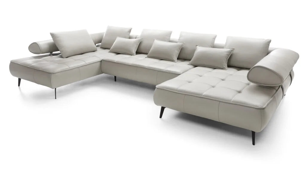 SELEDO XL Large U-Shaped Genuine Leather Corner Sofa with Electrically Extendable Seat image