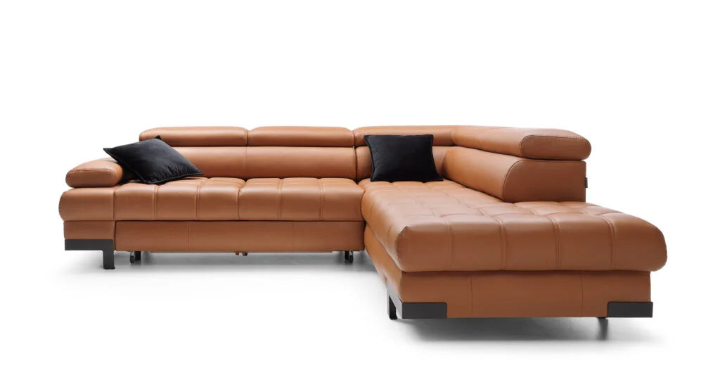 SELVA L LEATHER CORNER SOFA FROT VIEW IMAGE