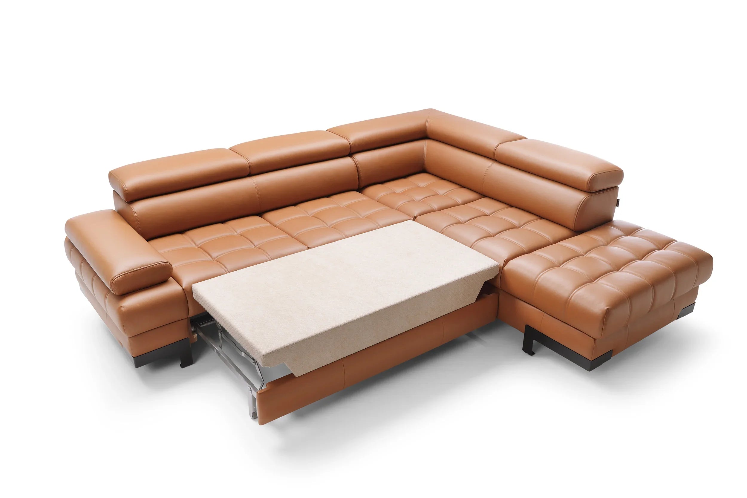 SELVA L LEATHER CORNER SOFA BED IMAGE