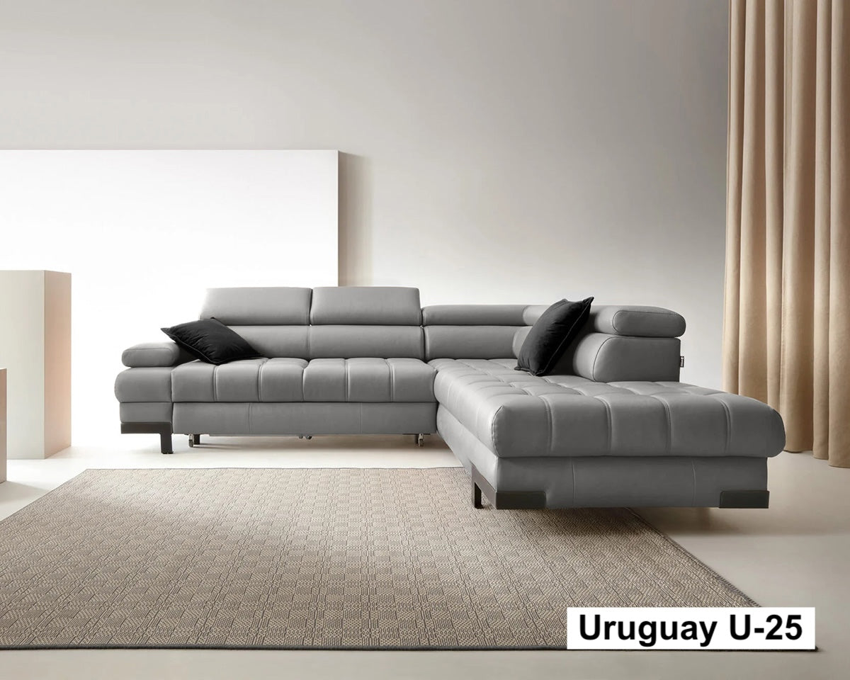 SELVA L GREY LEATHER CORNER SOFA
