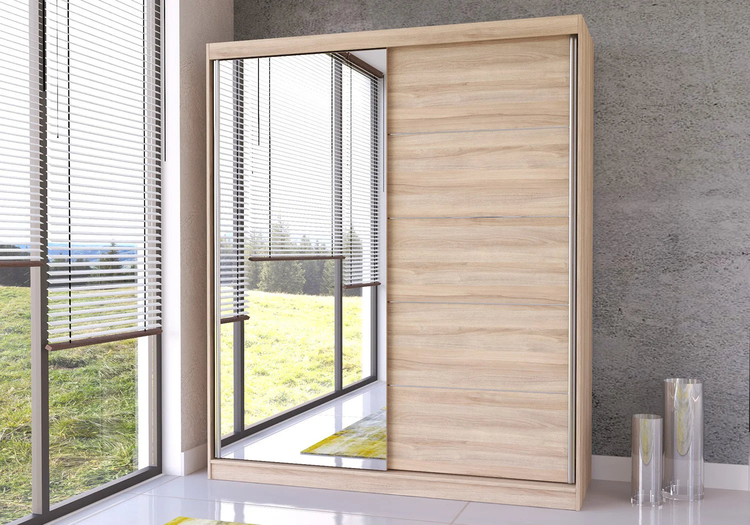 BELLA - Wardrobe with Sliding Doors 183 cm x 61 cm colour Sonoma Oak with Mirror