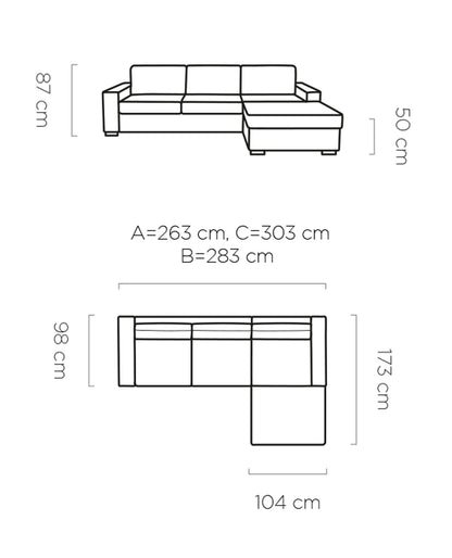 VANILLA L 140 Corner Sofa with Sleep Function, Mattress & Storage