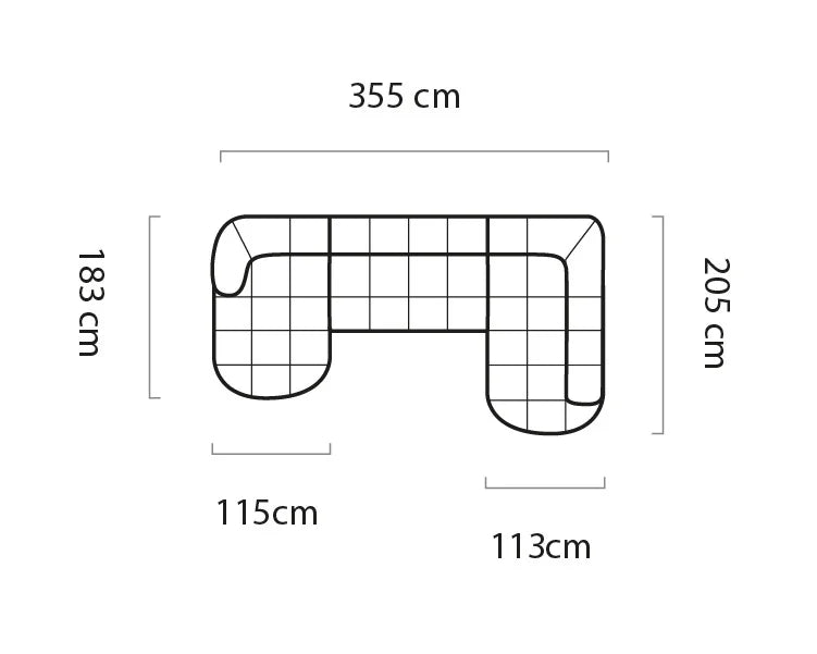 Dimensions of a U-shaped VELPA XL Large U-Shape CORNER sofa