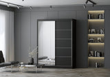 VISTA 05 150cm x 200 cm Black Wardrobe with Mirror and 2 Sliding Doors
