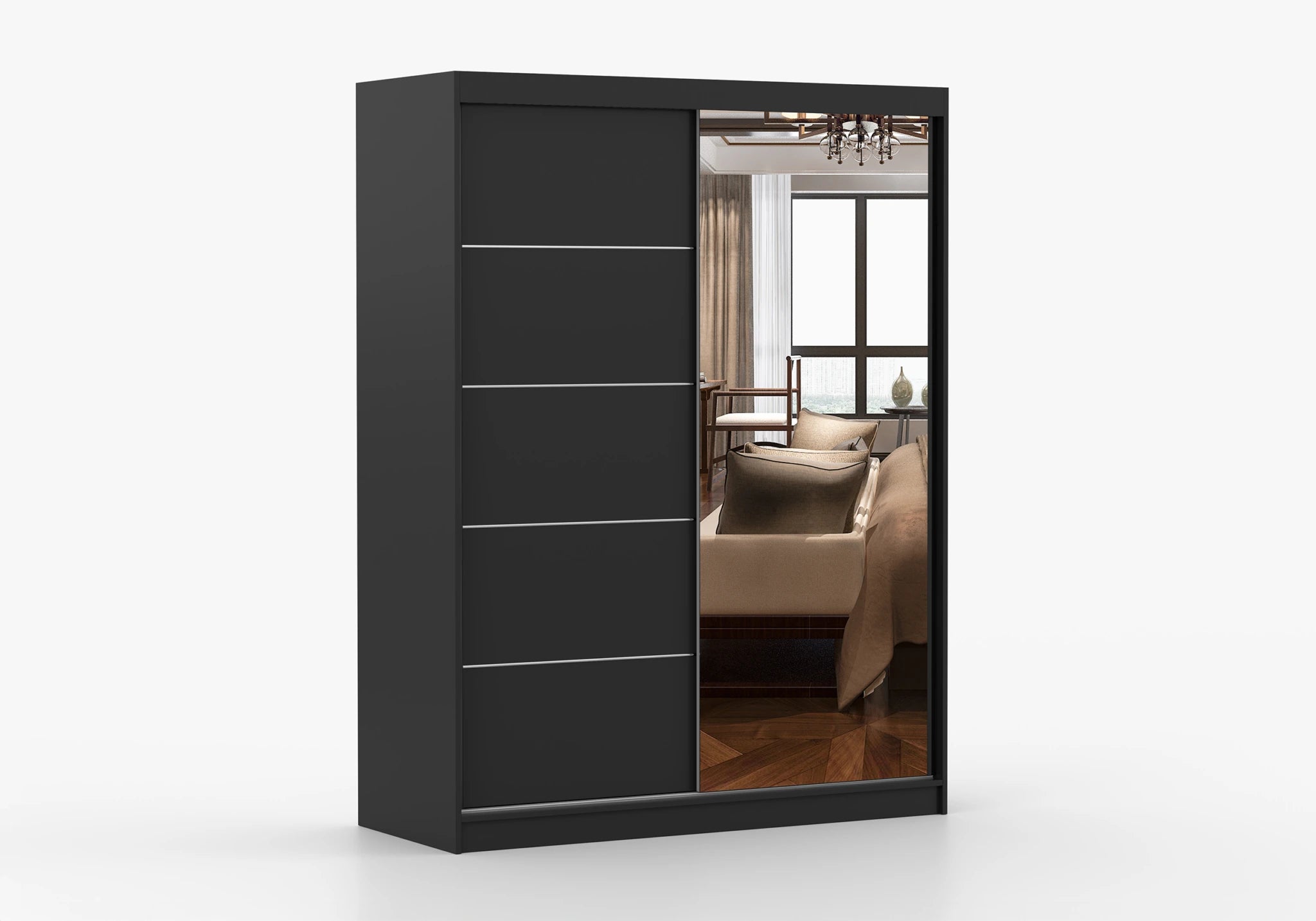 VISTA 05 150cm x 200 cm Black with Mirror Wardrobe with Sliding Doors