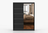 VISTA 05 150cm x 200 cm - Wardrobe with Sliding Doors Black with Mirror