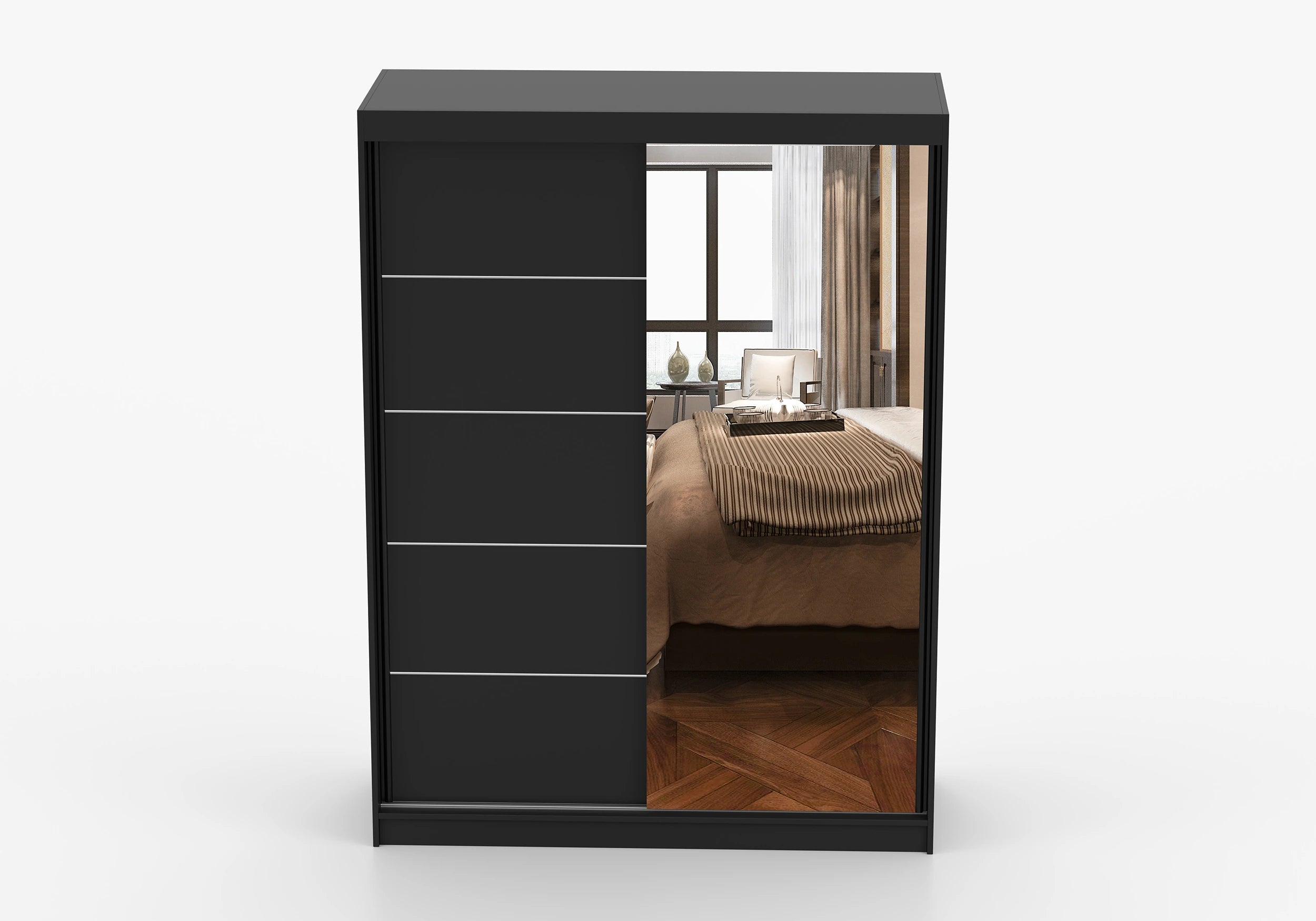 VISTA 05 150cm x 200 cm Black Wardrobe with Mirror and Sliding Doors