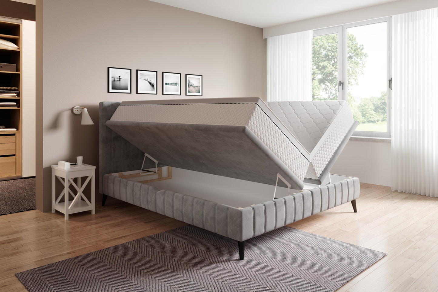 Caya Bed with Dual Storage Containers and Effortless Gas Lift