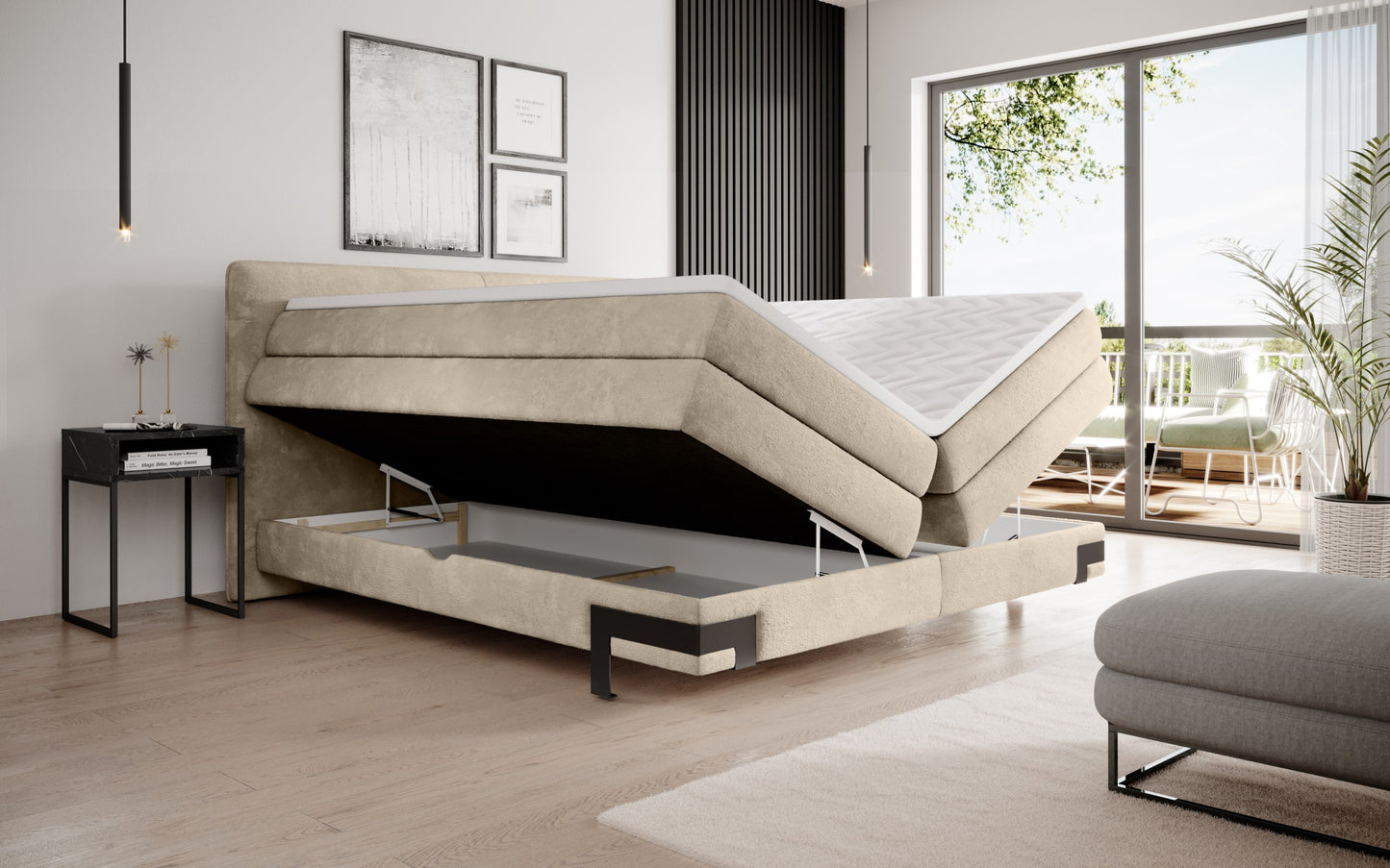 Valente Bed with Dual Storage Containers, Bonell Mattress & Pocket Mattress