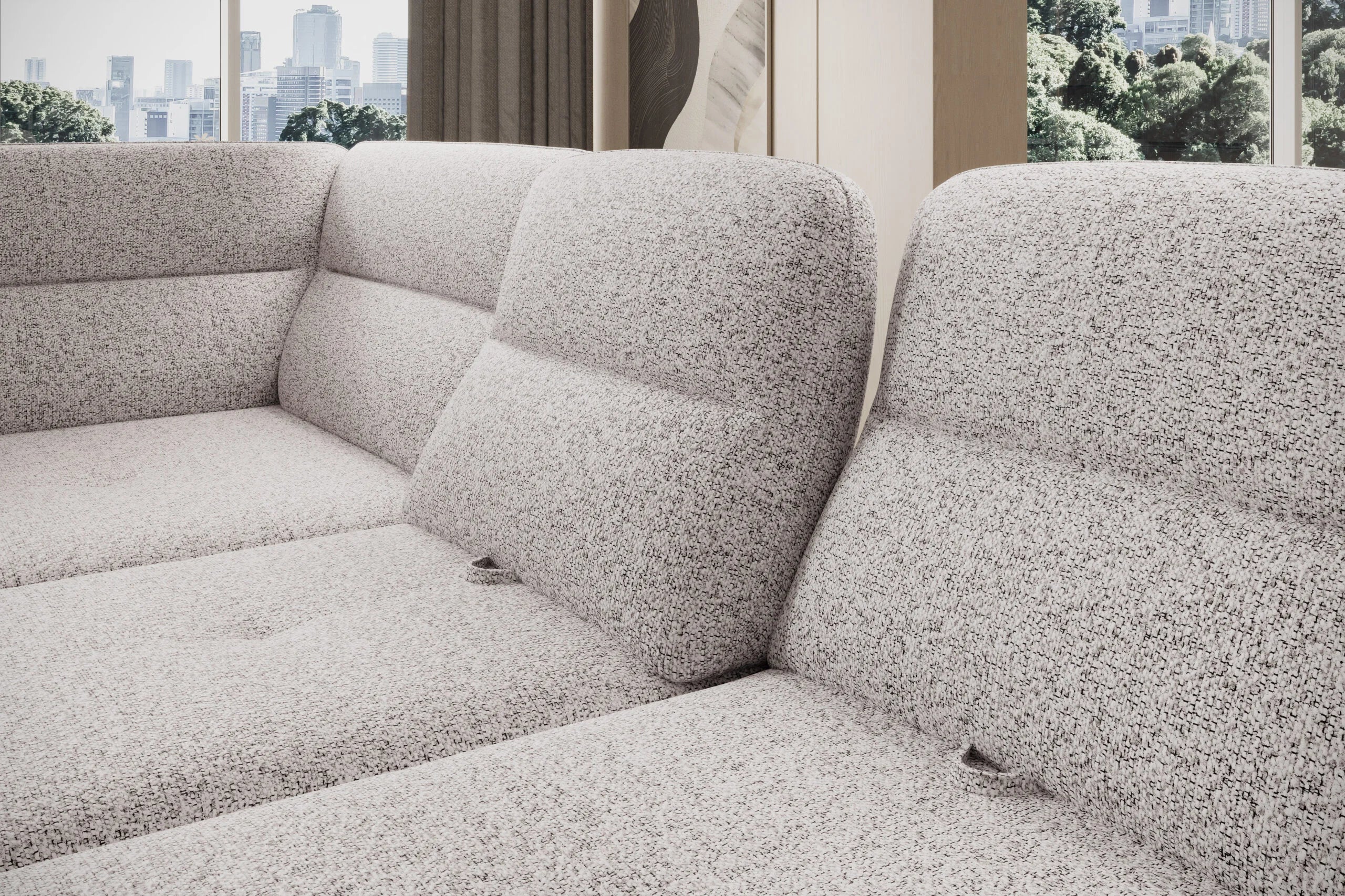 Cream GALLANO L - Corner Sofa Bed with Ottoman Storage