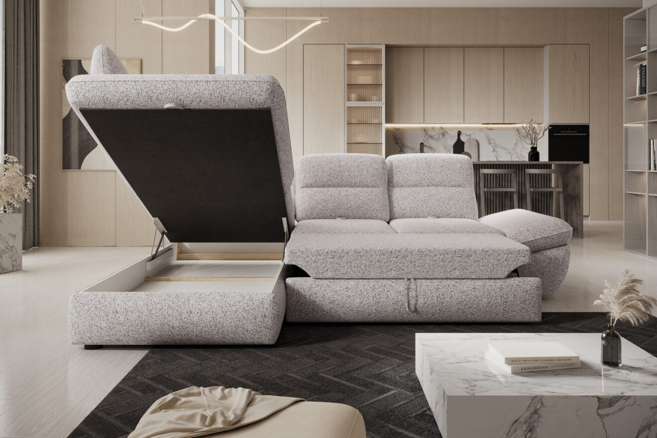 GALLANO L - Corner Sofa Bed with Ottoman Storage image of the open ottoman