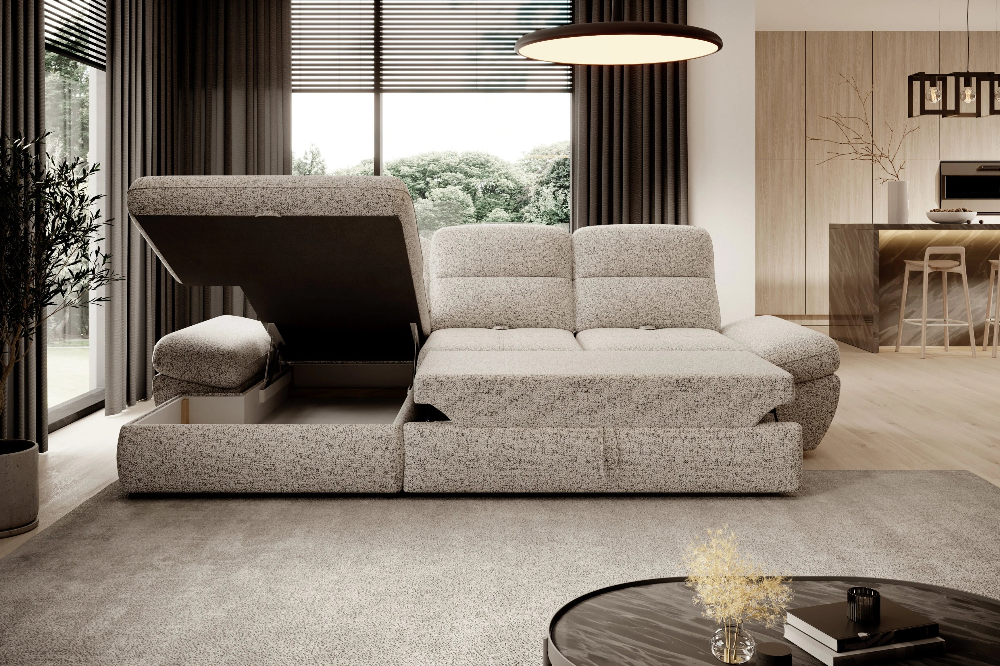 Galiano S - Corner Sofa Bed with open Ottoman Storage