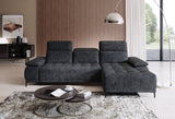 FOCUS S - Black Corner Sofa with Electrically Extendable Seat