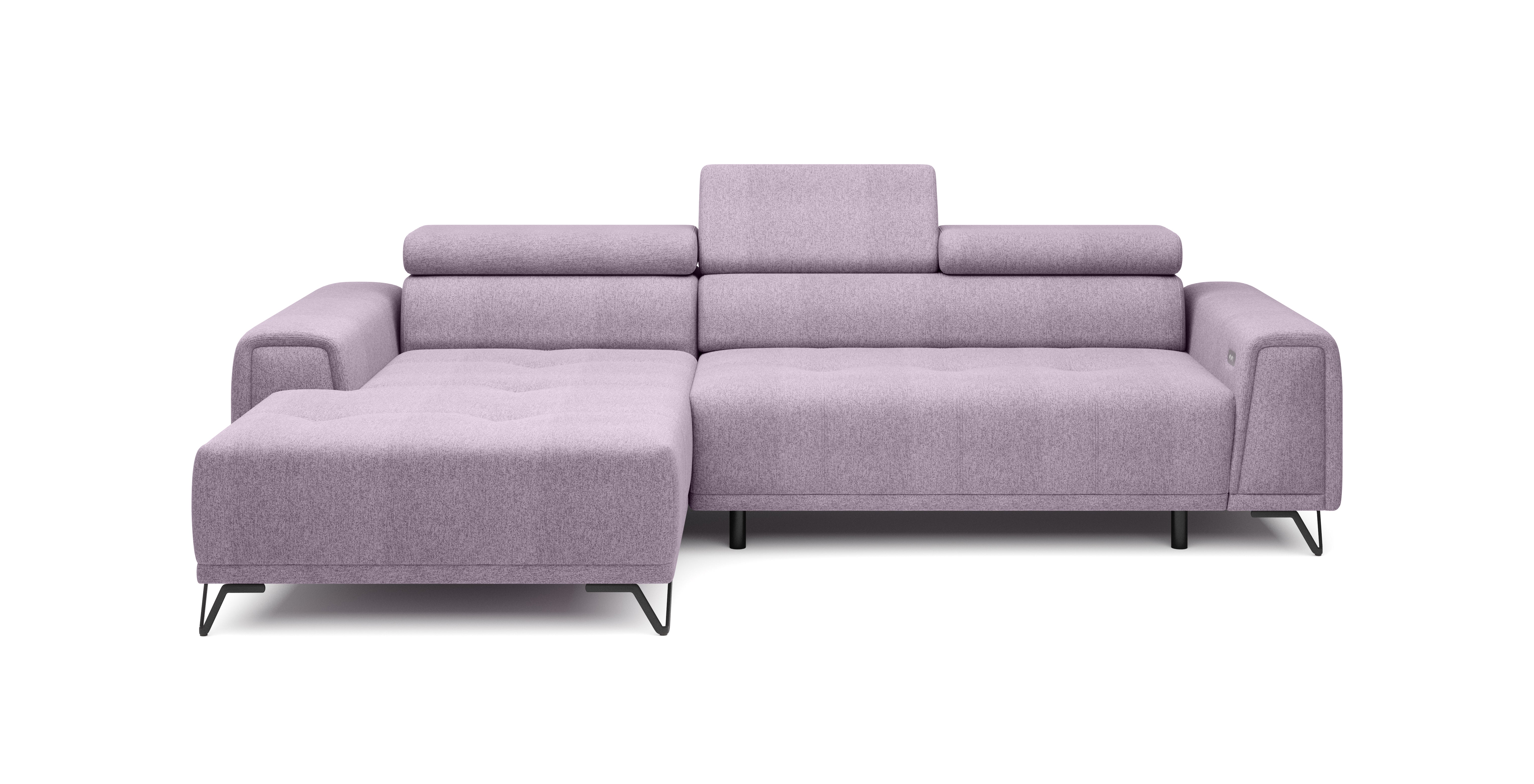 MARVIN S GREY CORNER SOFA WITH ELECTRIC SEAT ADJUSTMENT WHITE WALL ON THE BACK 