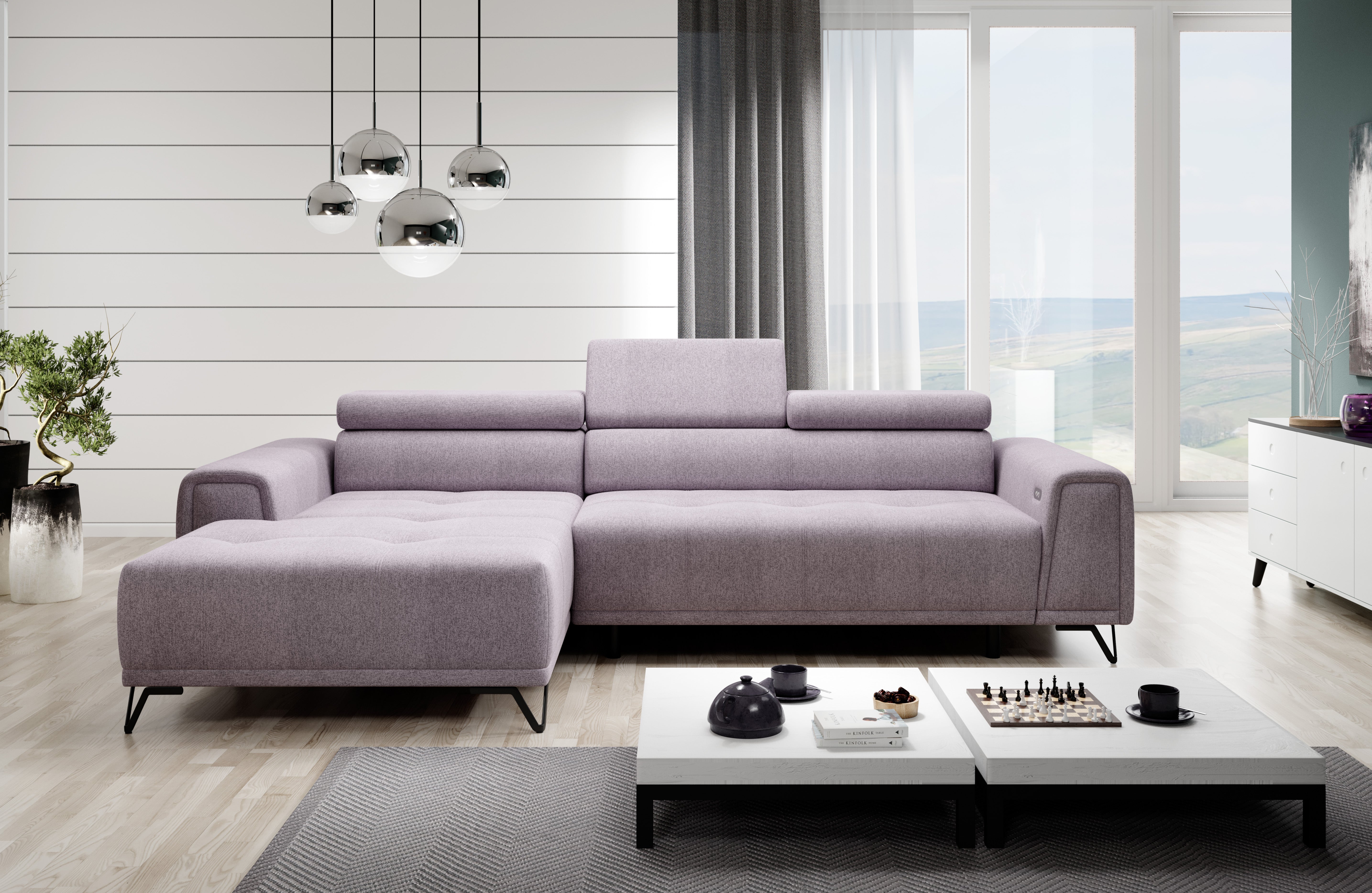 MARVIN S LIGHT GREY CORNER SOFA WITH ELECTRIC SEAT ADJUSTMENT