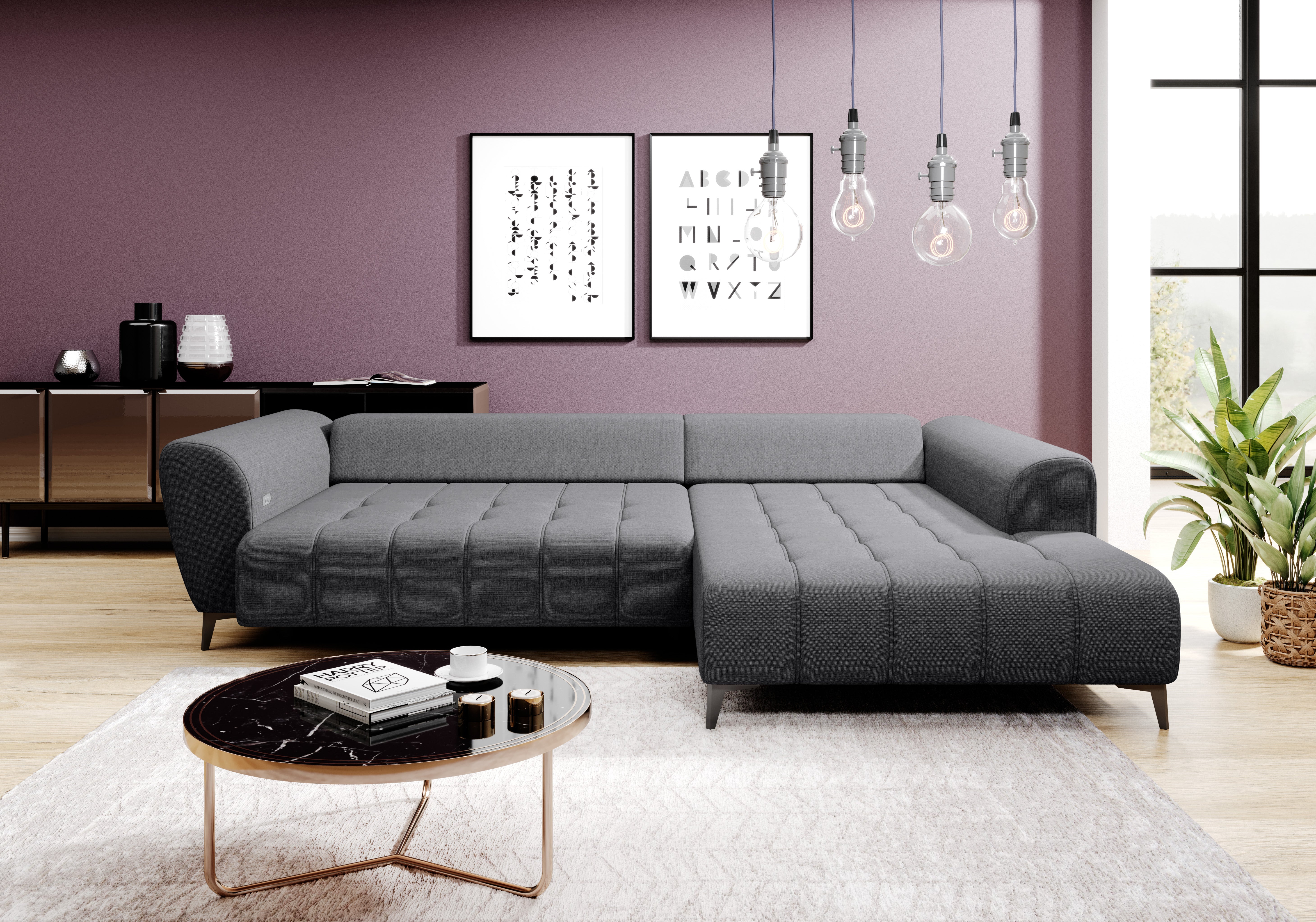 GARAY S GREY CORNER SOFA WITH ELECTRIC SEAT ADJUSTMENT