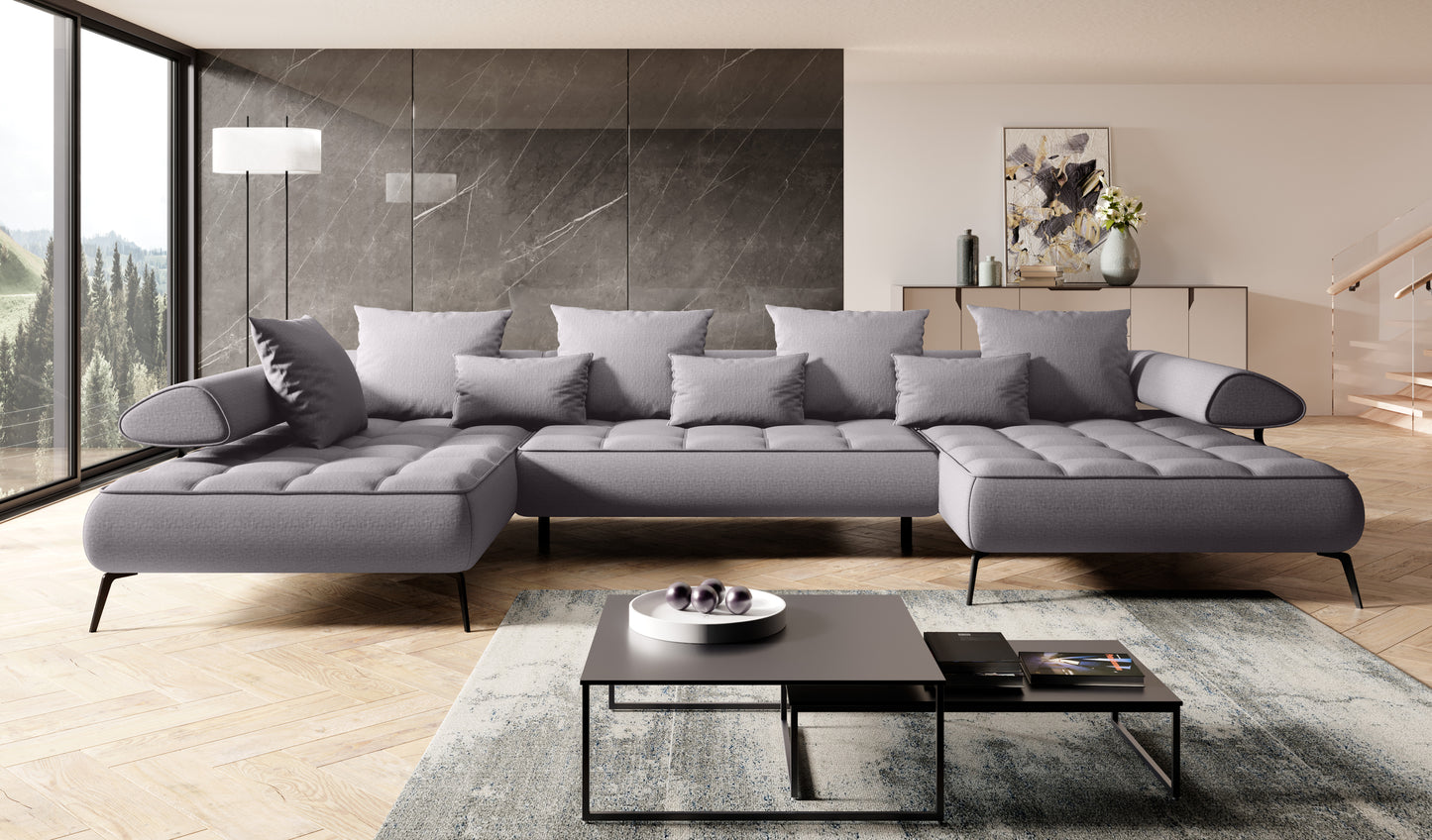 SELEDO XL GREY U SHAPE SOFA WITH ELECTRIC SEAT ADJUSTMENT