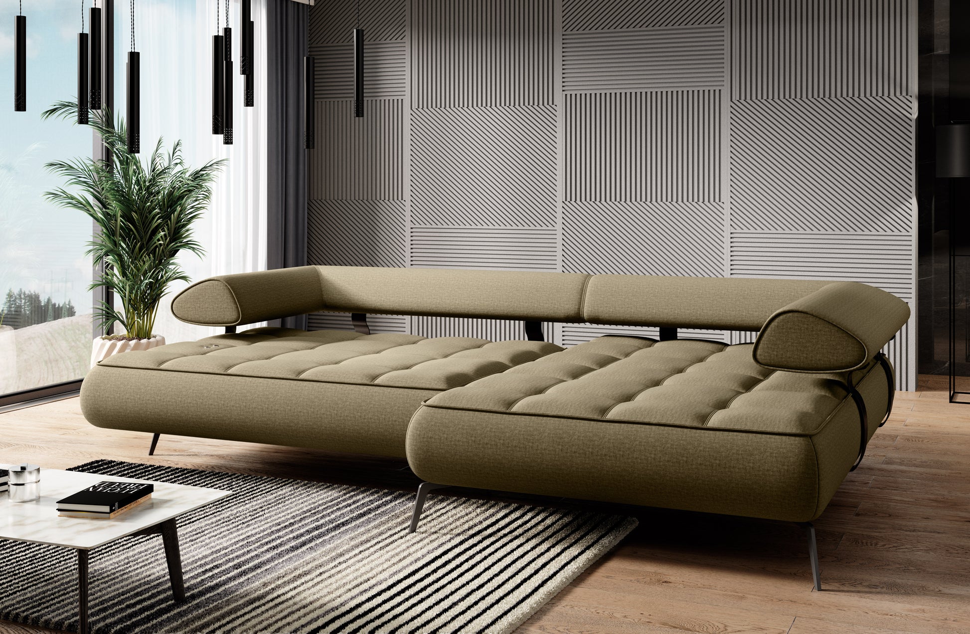 SELEDO S Green Corner Sofa with motorised seat depth