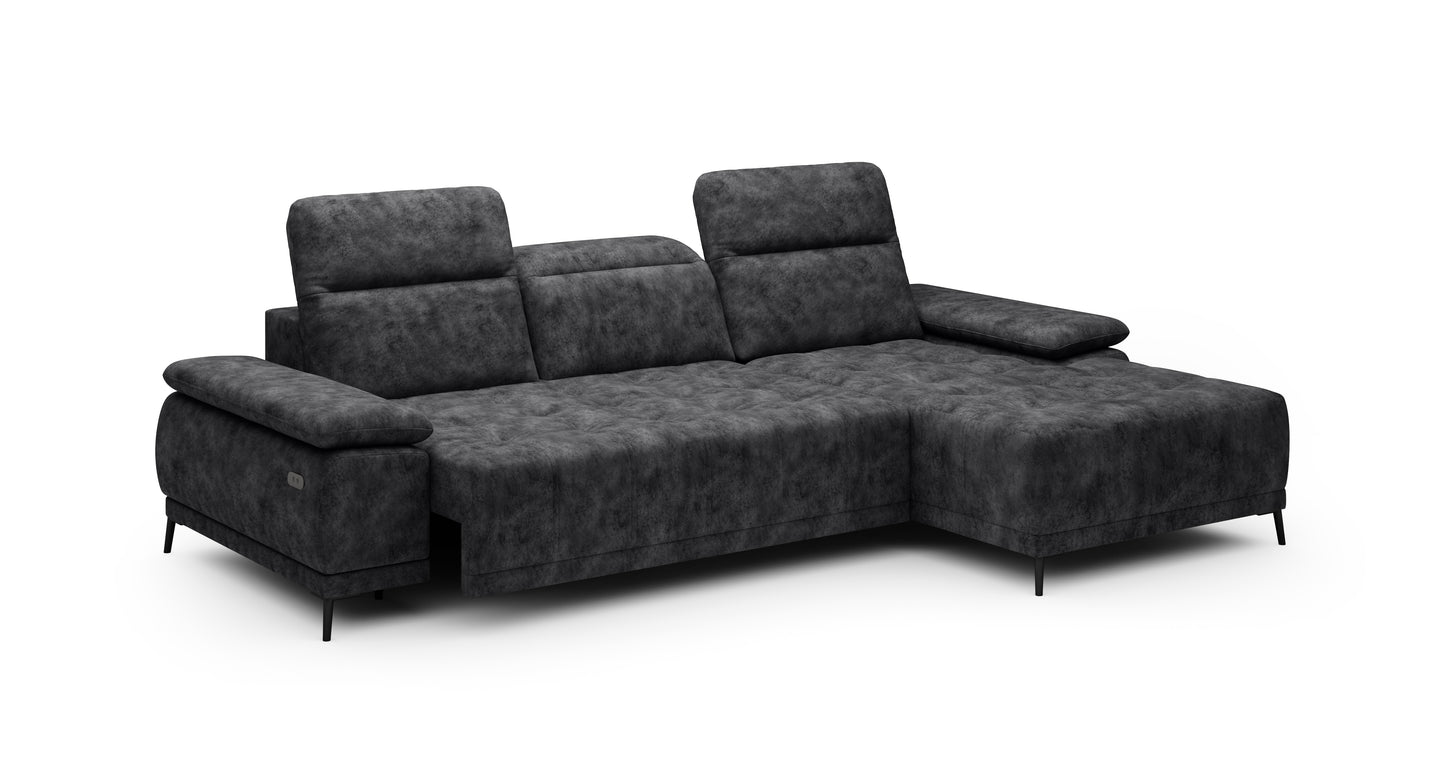 FOCUS S 3 Seater Grey Fabric Corner Sofa with Electric Seat Extension