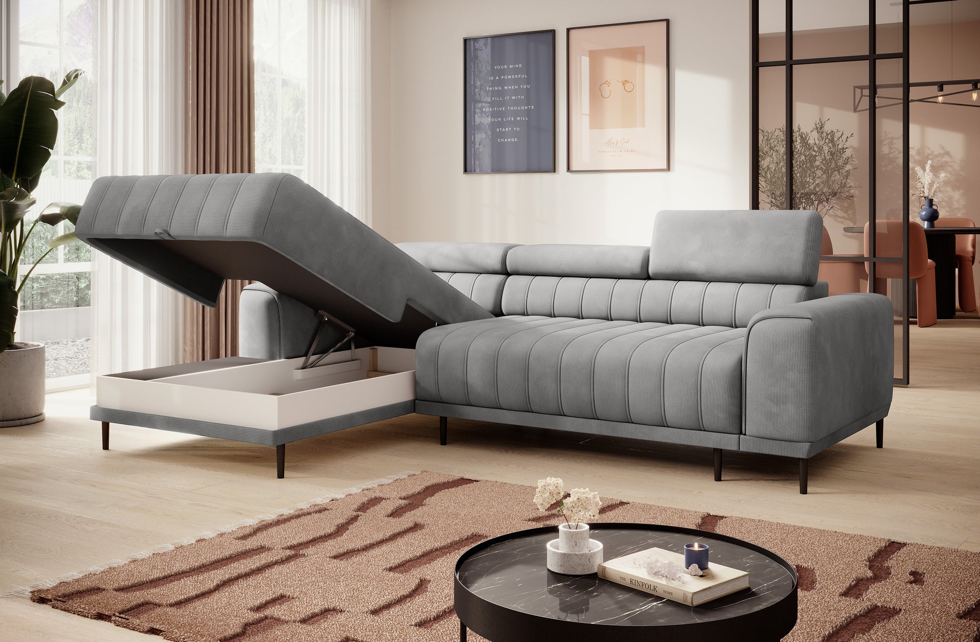 CALDO S 3 Seater Chaise Corner Sofa with Storage & Sleeping Surface 