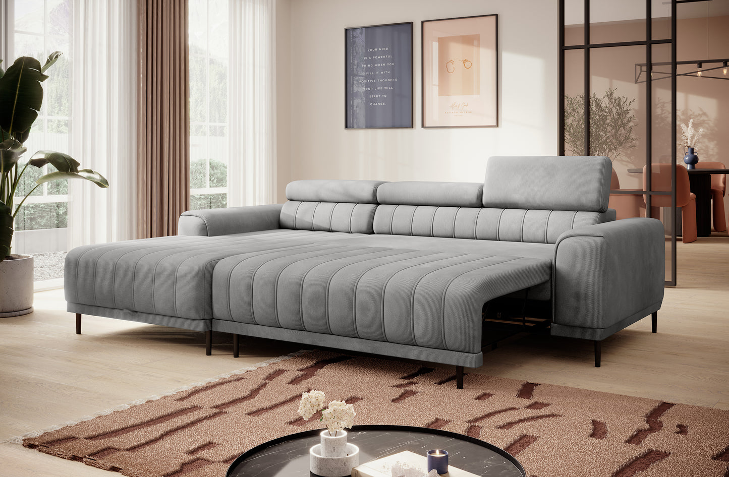 CALDO S 3 Seater Chaise Corner Sofa with Storage & Sleeping Surface 