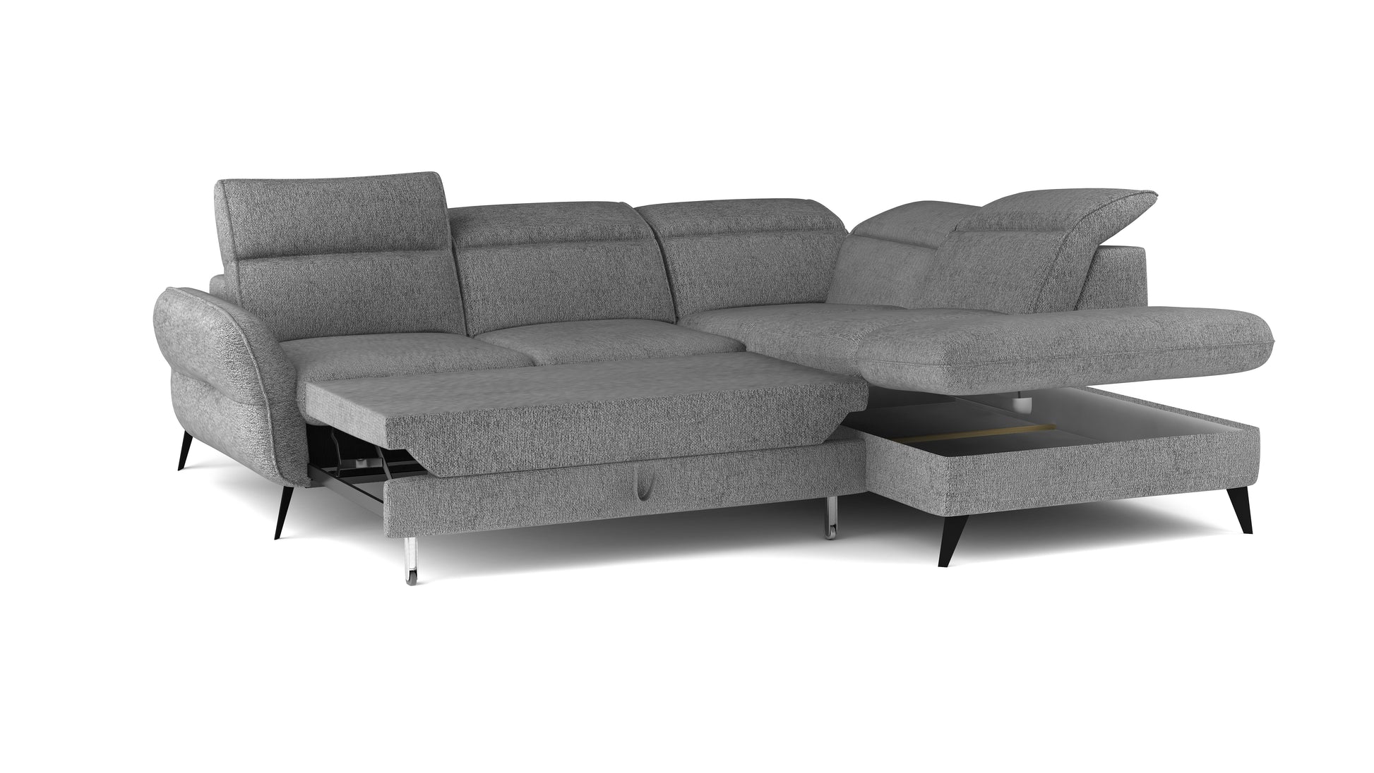 Allesio L Right Corner Sofa with ottoman and hidden storage compartment