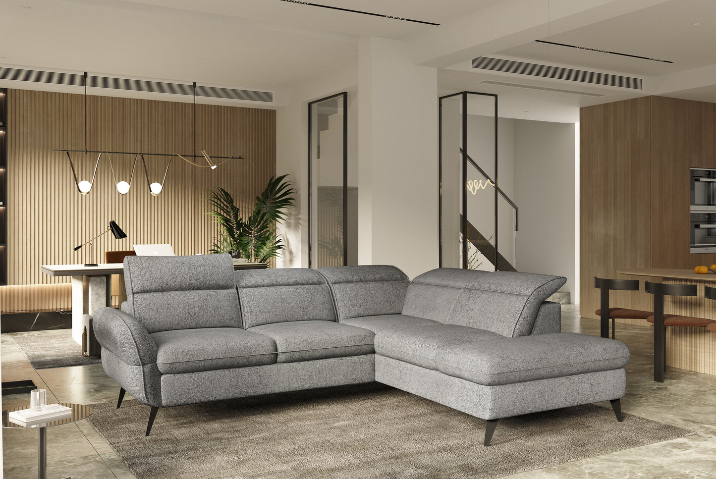 Alessio L Right Sofa in charcoal grey with soft fabric texture