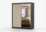 BELLA - Black, Sonoma Oak with Mirror Wardrobe with 2 doors Sliding Doors 183 cm x 61 cm