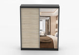 BELLA - Wardrobe with Sliding Doors 183 cm x 61 cm image Black, Sonoma Oak with Mirror