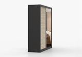 BELLA - Wardrobe with Sliding Doors and mirror 183 cm x 61 cm Black, Sonoma Oak with Mirror