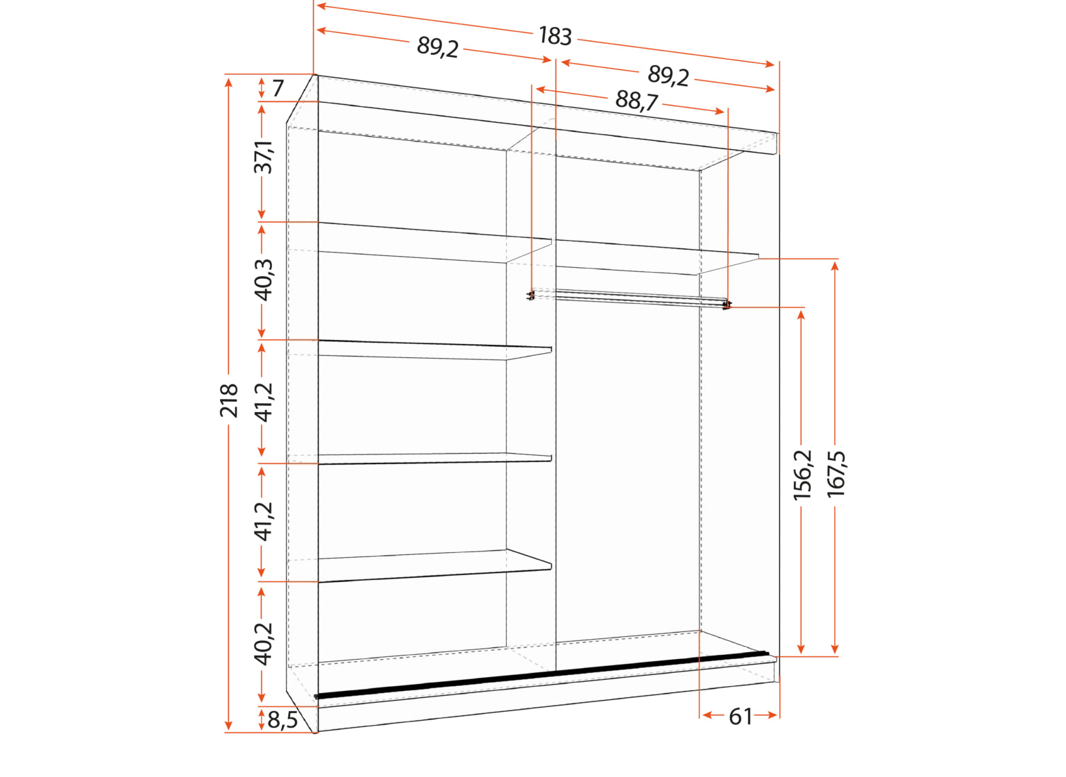 VISTA 05 150cm x 200 cm - Wardrobe with Sliding Doors dimension image