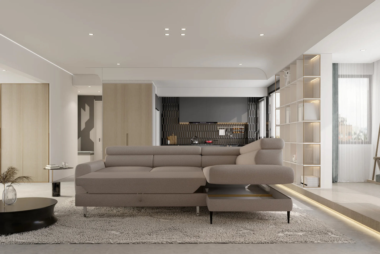 CALCIO L CORNER SOFA WITH SLEEP FUNCTION AND STORAGE