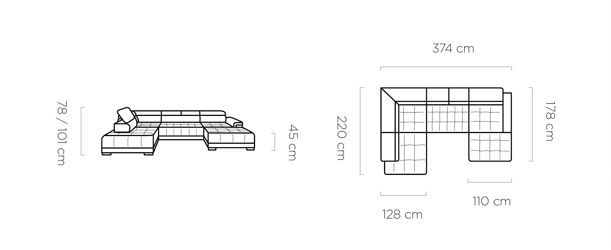 CAMPO XL u shape sofa dimension image
