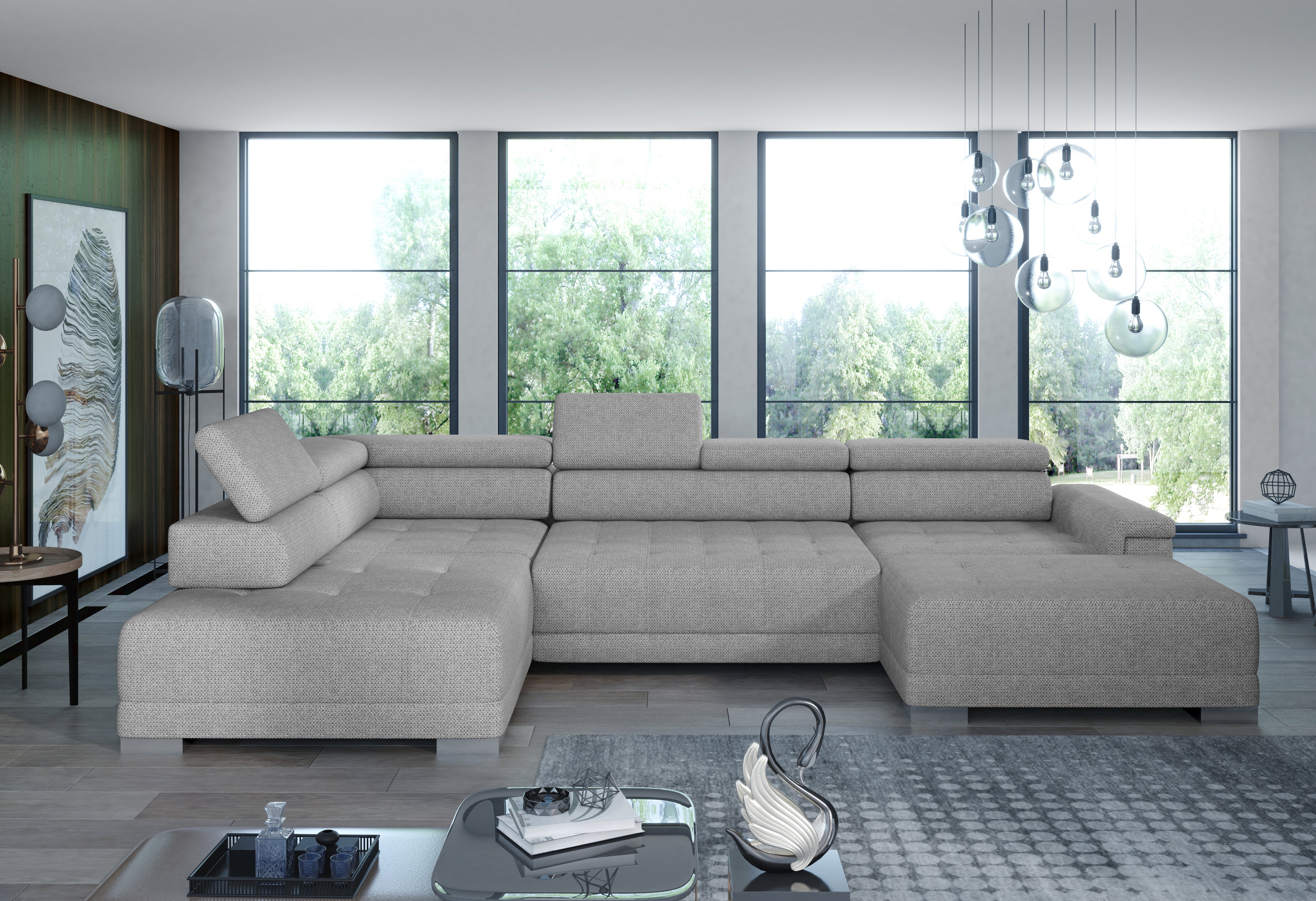 CAMPO XL - Large U-Shaped Grey Corner Sofa with Electrically Extendable Seat