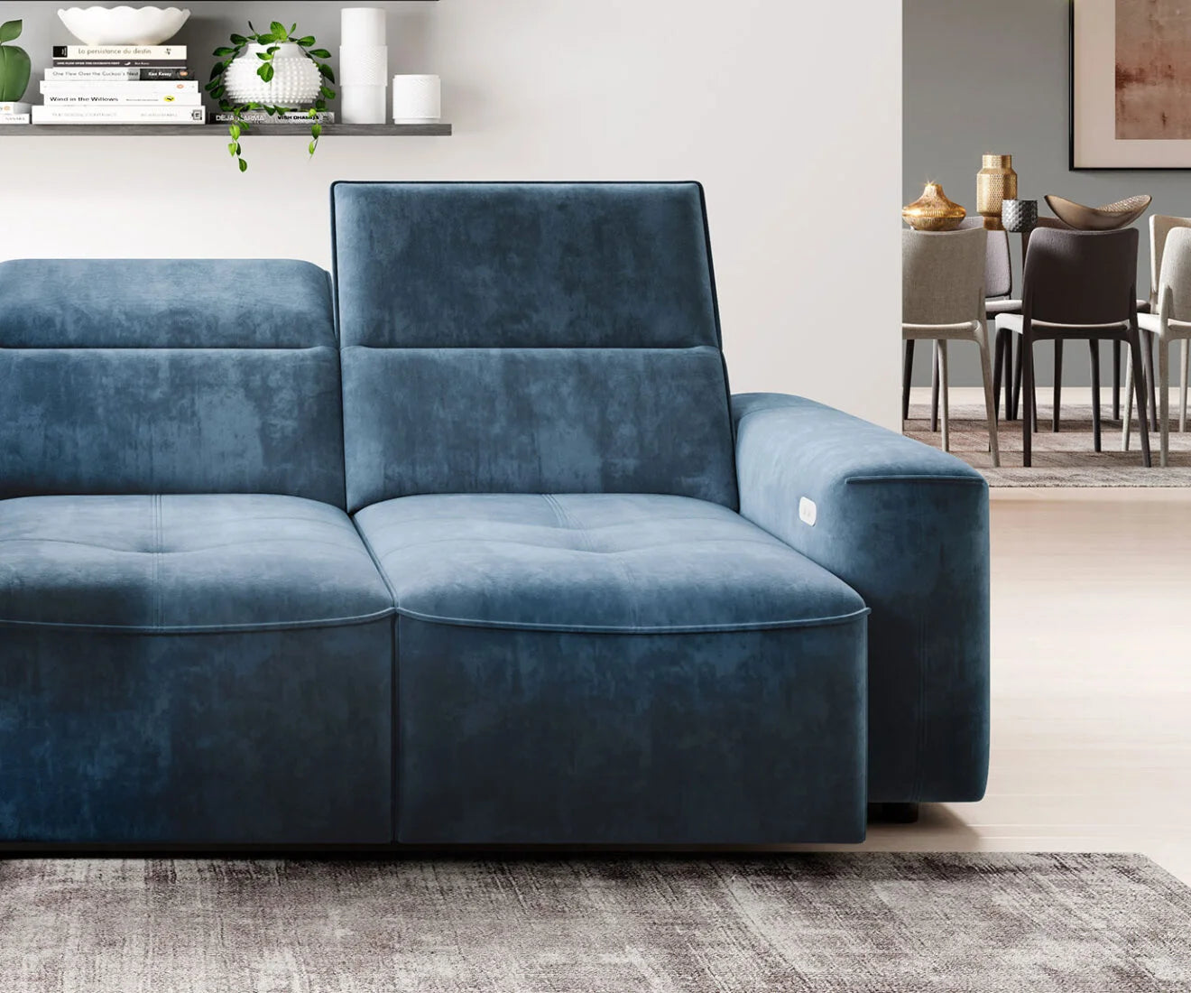 COLOMBO S Blue L Shape Corner Sofa with Automatic Seat Depth Regulation and storage