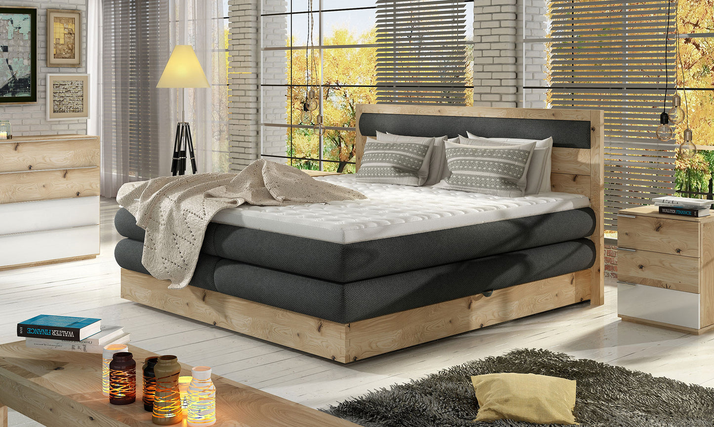 Diori Bed Dual Storage with Bonell & Pocket Mattress Combination in Solid Oak Wood