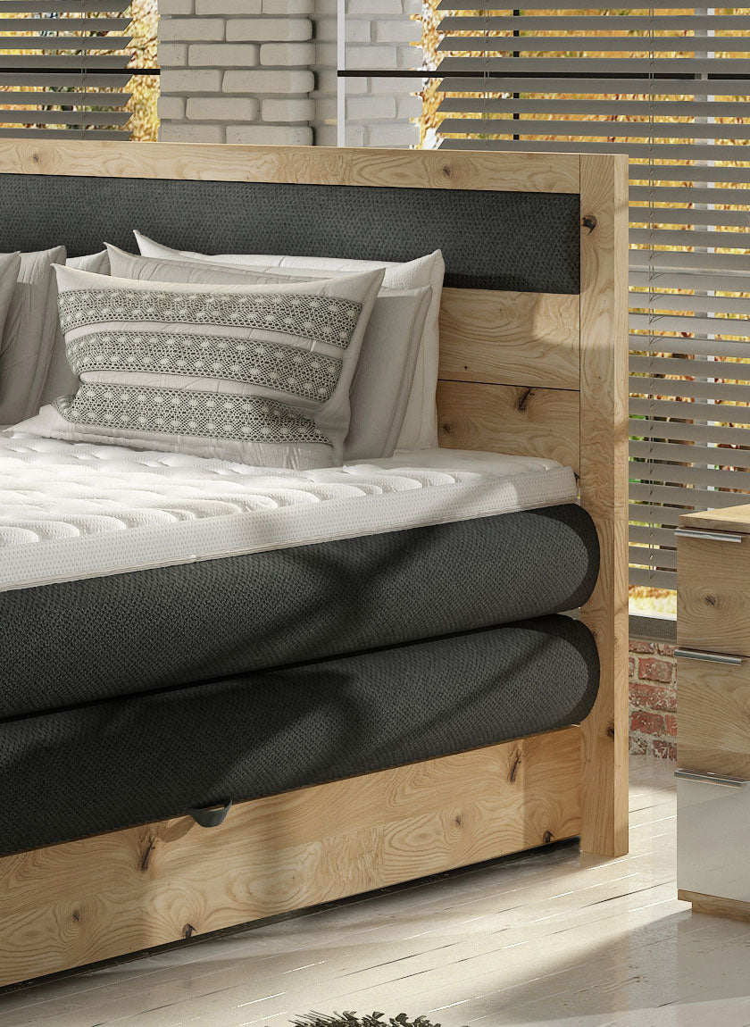 Diori Bed Dual Storage with Bonell & Pocket Mattress Combination in Solid Oak Wood