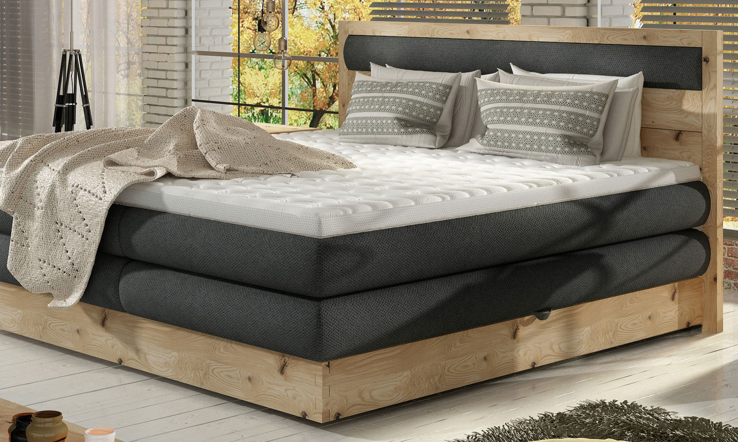 Diori Bed Dual Storage with Bonell & Pocket Mattress Combination in Solid Oak Wood